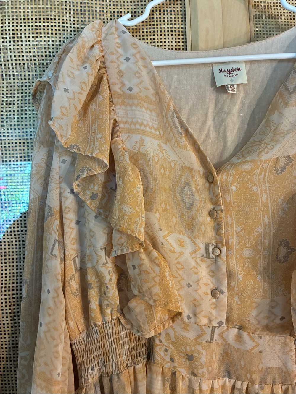 Hayden Peach Patterned Ruffle-Front Midi Dress - Picture 5 of 7
